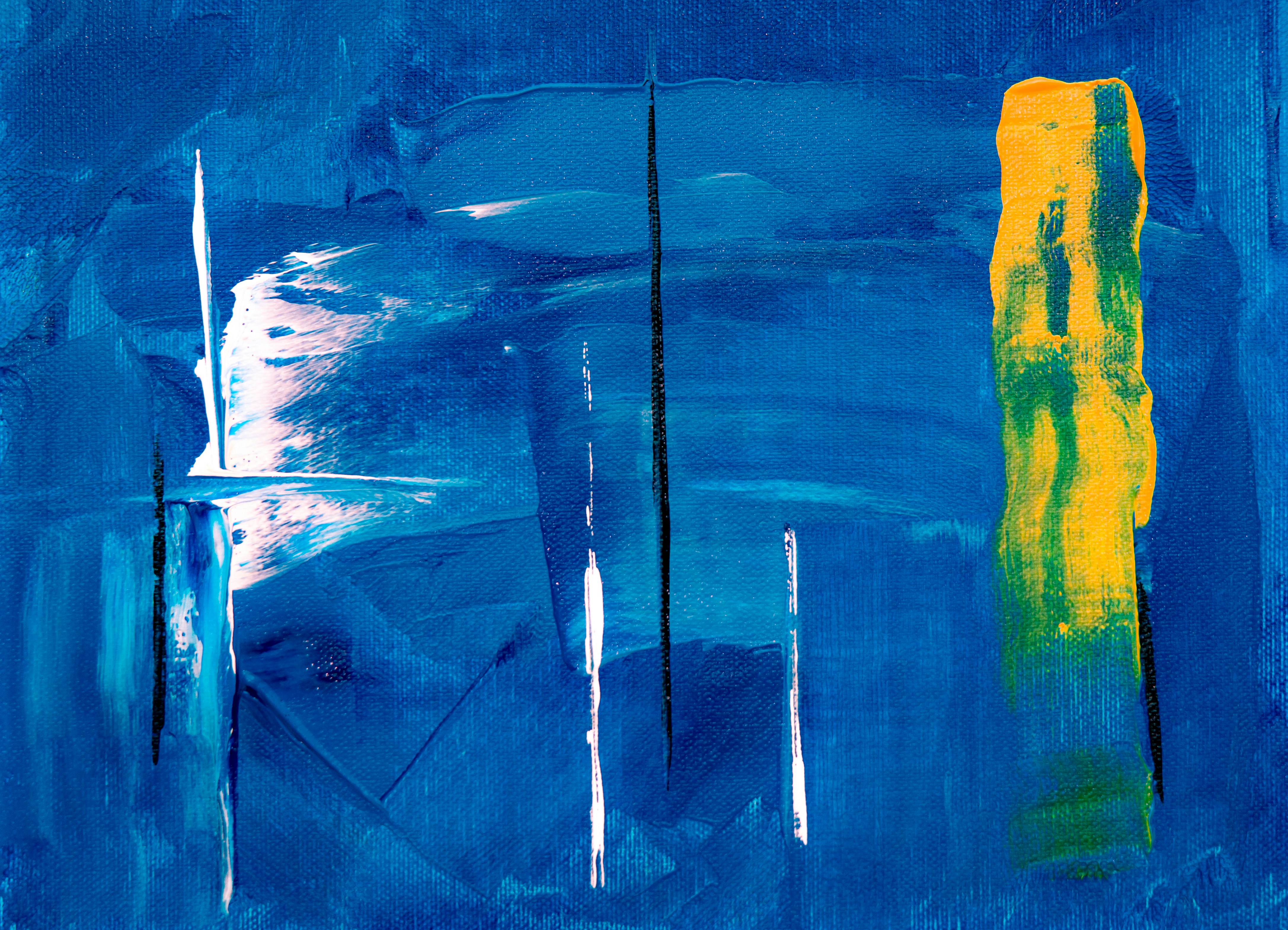 Blue and yellow abstract paint texture for gallery and collector services