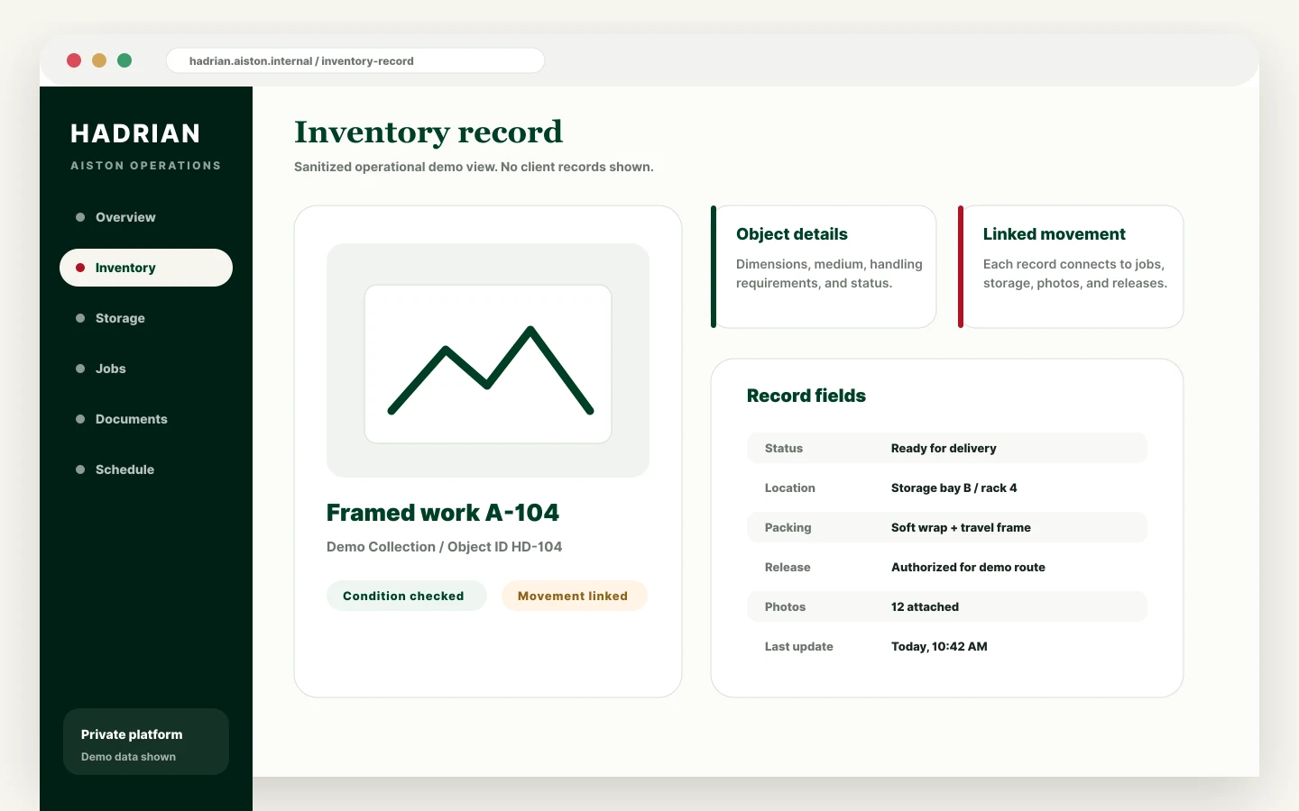 Example Hadrian inventory record interface