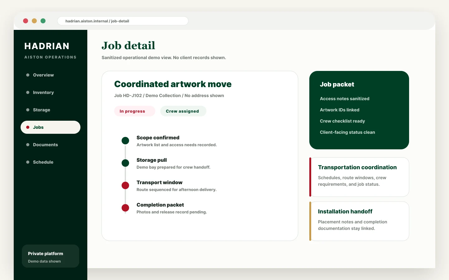 Example Hadrian job coordination interface
